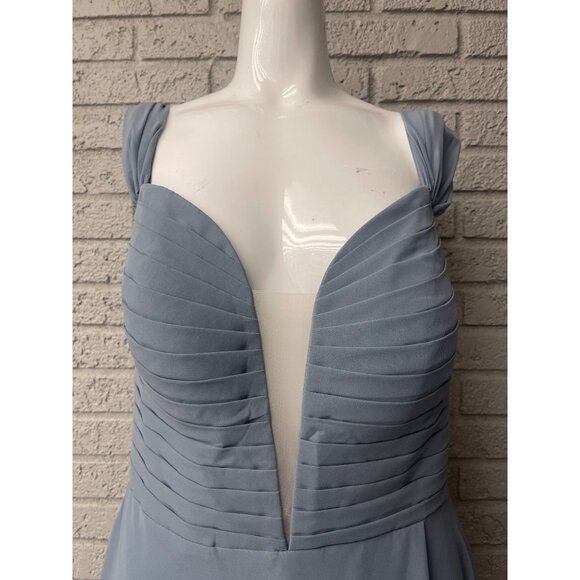 Happy Wedding Blue Pleated Lace-Up Back Bridesmaid Gown Size 12 - Picture 4 of 16